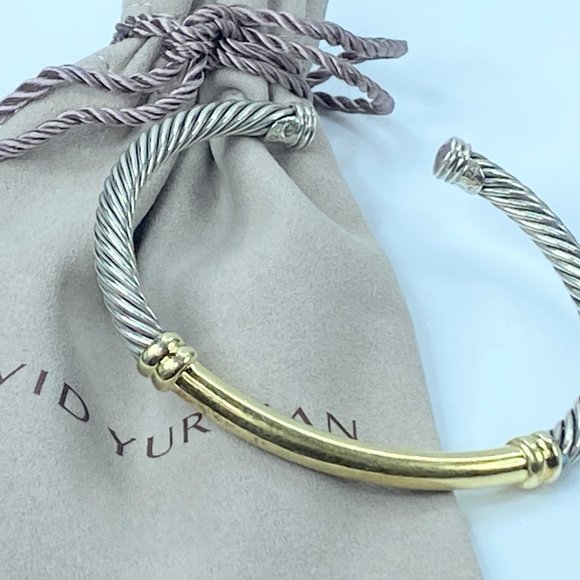 David Yurman Sterling 925 18K station Rope Cable cuff bangle 28.4g 7.5" JR7989 - Picture 3 of 11